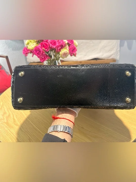 Coach Hamptons Black Embossed Python Print Patent Leather Satchel Bag - Picture 6 of 7